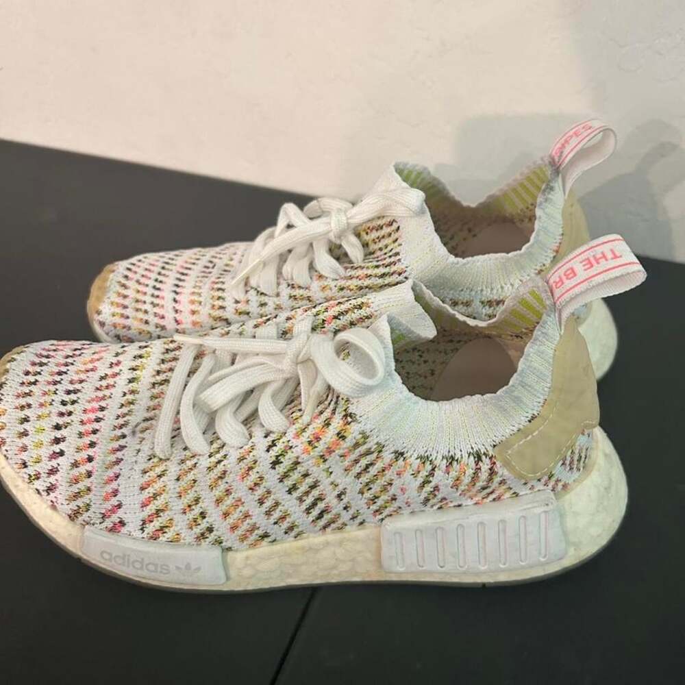 Adidas NMD R1 STLT Primeknit Size 6.5 White Multi Running Shoes B43838
